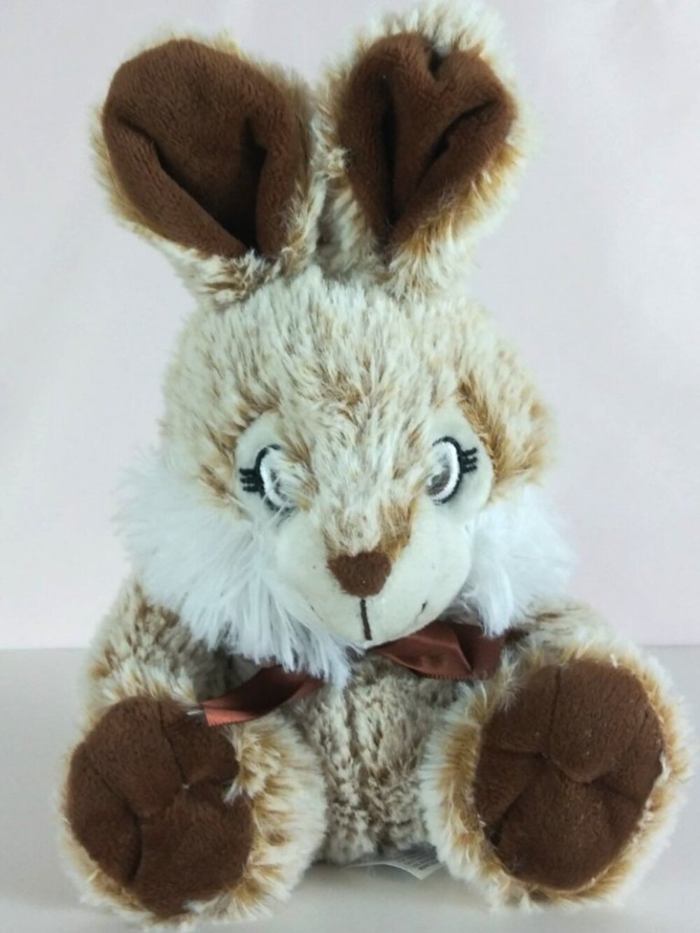 Calplush Beige & Brown Easter Bunny Wearing Bow Super Soft 8" Plush